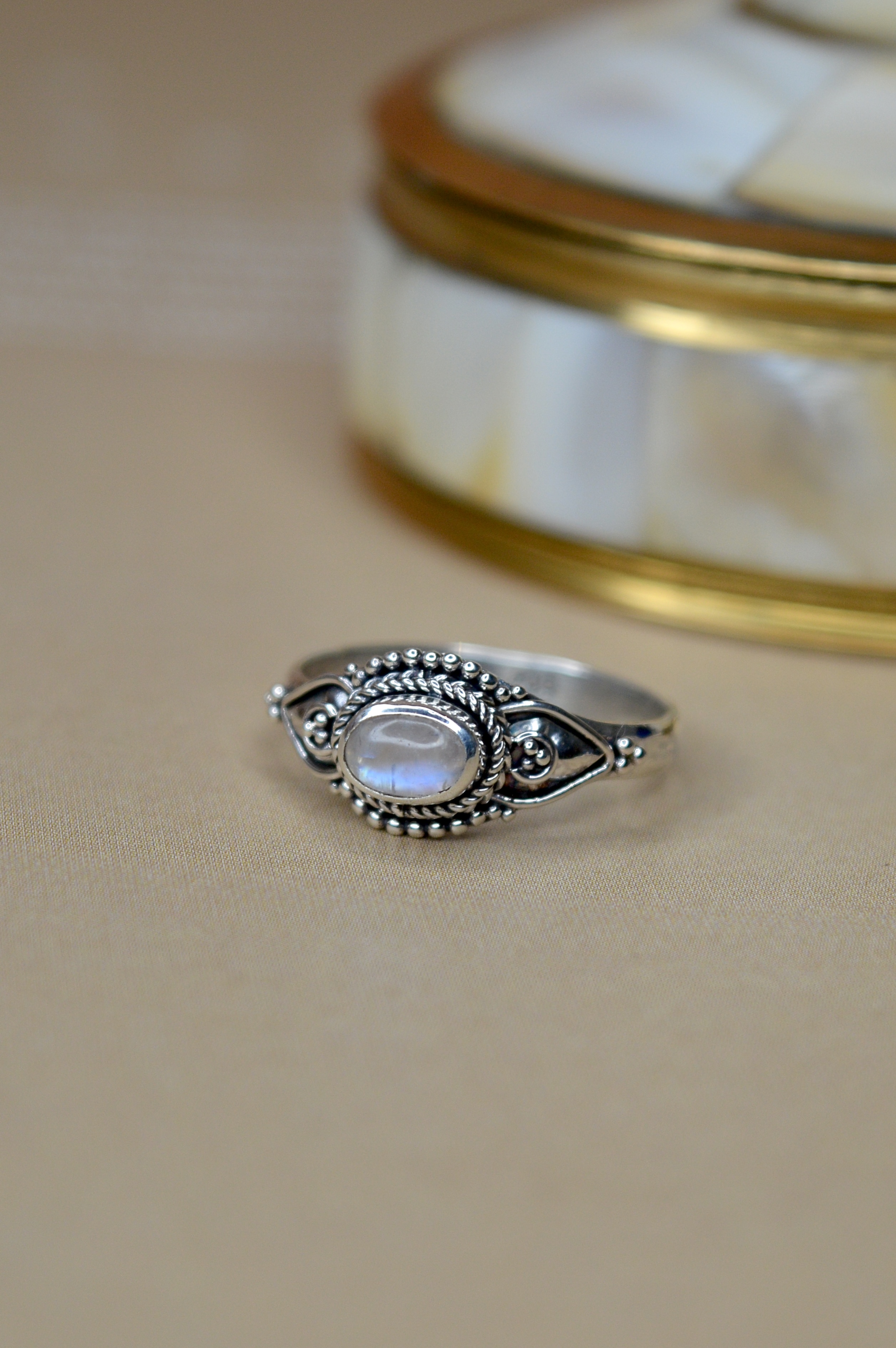 Oval Moonstone Nusa Ring Sterling Silver