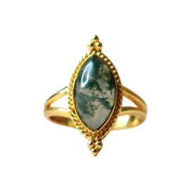 Moss Agate Star Gazer Ring Gold Vermeil