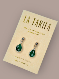 Rani Drops Emerald Oorstekers - Silver Plated
