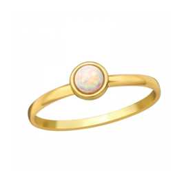 Round Fire Snow Opal Ring Gold Vermeil