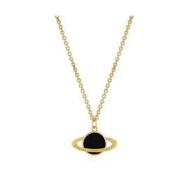 Saturn Black Necklace Gold Vermeil