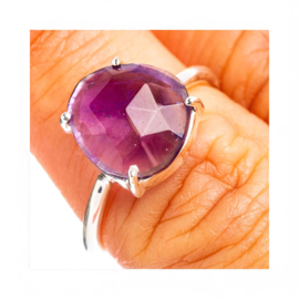 Faceted Amethyst Ring Sterling Silver