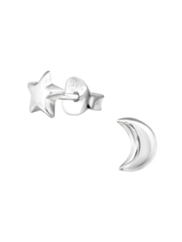 Star and Moon Stud Earrings - Sterling Silver