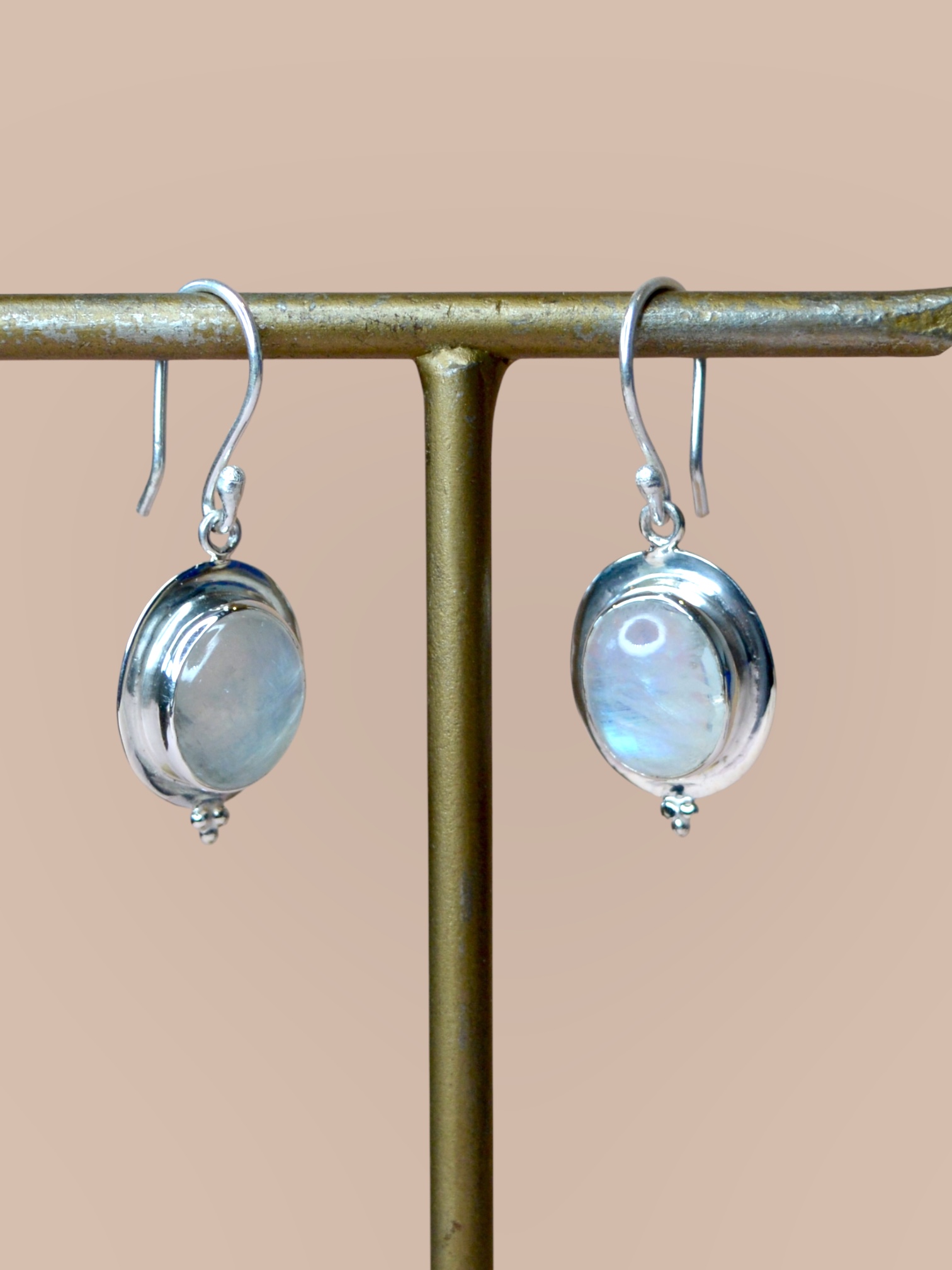 Oval Moonstone Earrings Sterling Silver