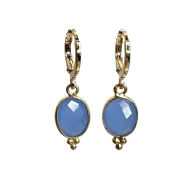 Blue Chalcedony Gold Plated Earrings / Edelsteen Oorbellen