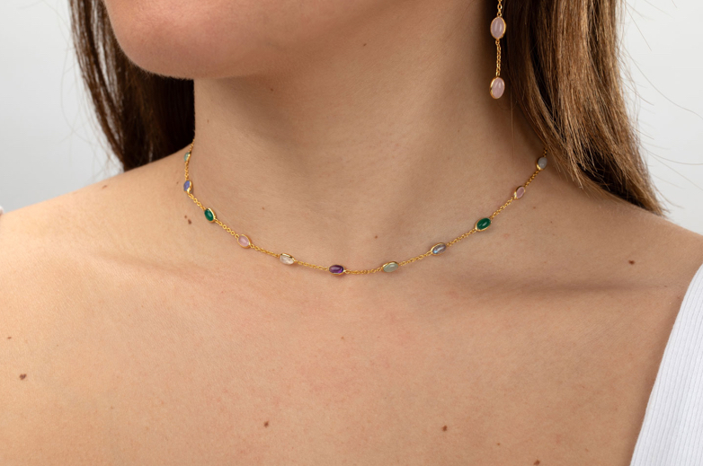 Multi Stone Mineral Necklace Gold Vermeil