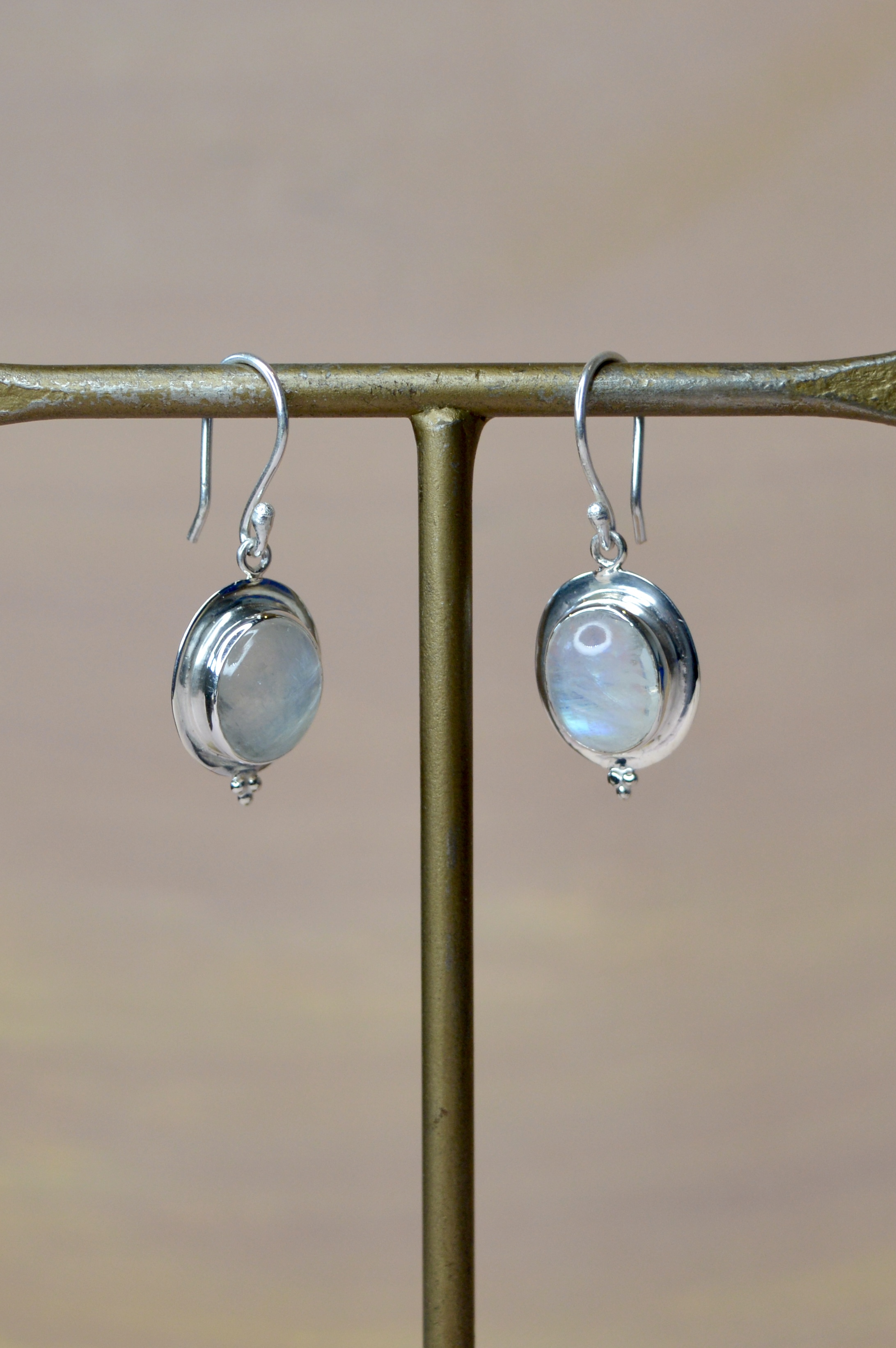 Oval Moonstone Earrings Sterling Silver