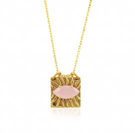 Turkish Eye Rose Quartz Necklace Gold Plated