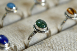 Braided Oval Green Jade Ring Sterling Silver