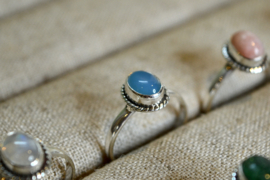 Braided Oval Blue Chalcedony Ring Sterling Silver