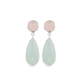 2-Stone Gemstone Sterling Silver Earrings /  Edelsteen Oorbellen