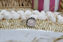 Dotted Oval Rose Quartz Ring / Sterling Silver