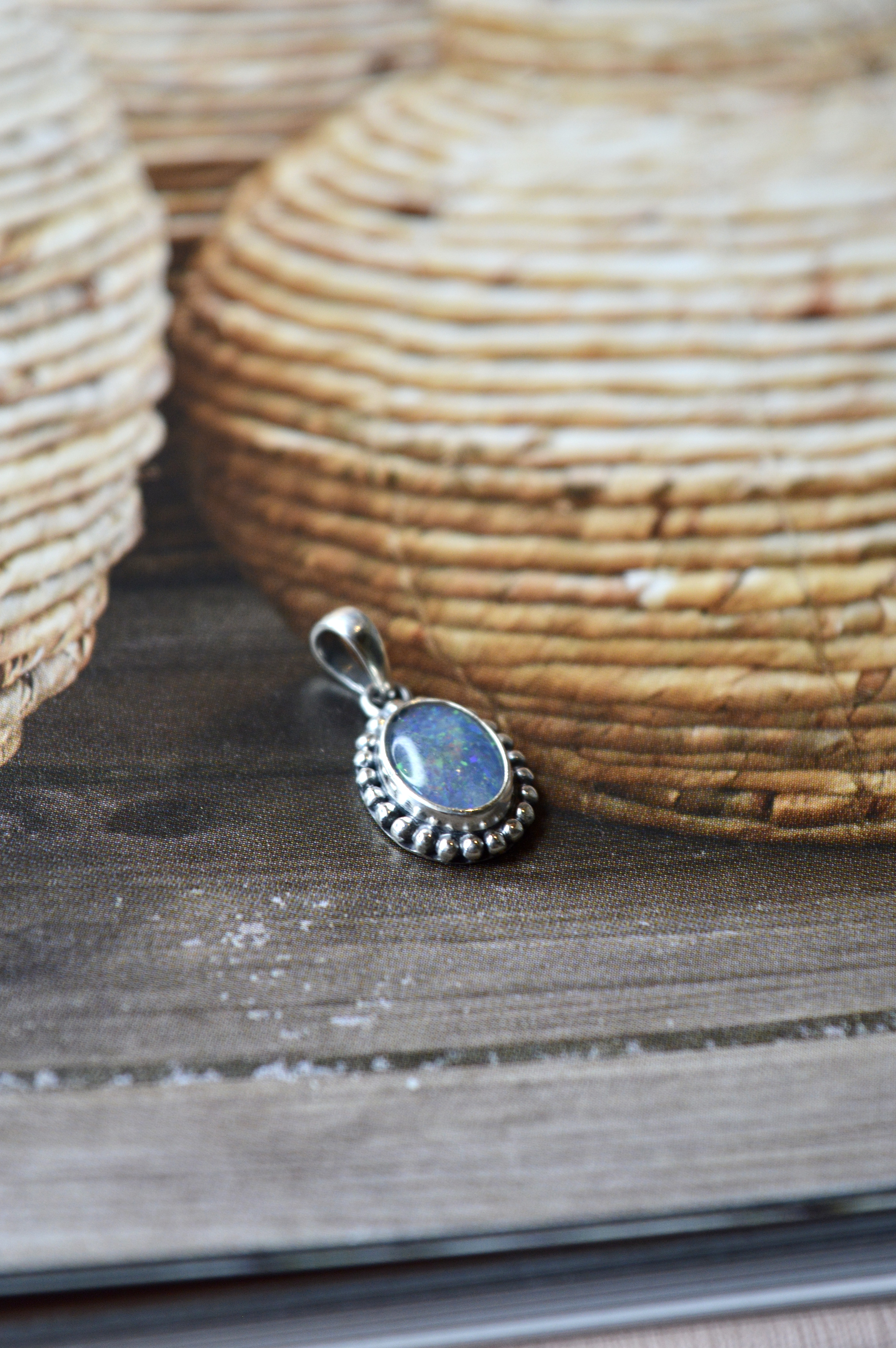 Oval Opal Pendant Sterling Silver