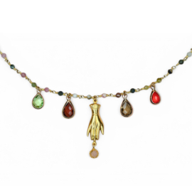 Gemstone & Hand Charm Necklace Gold Plated