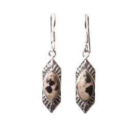 Dalmatian Jasper Hexagon Earrings Sterling Silver Oorbellen