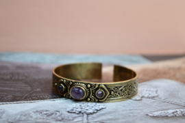 Amethist Boho 3-Stone Bangle - Brass