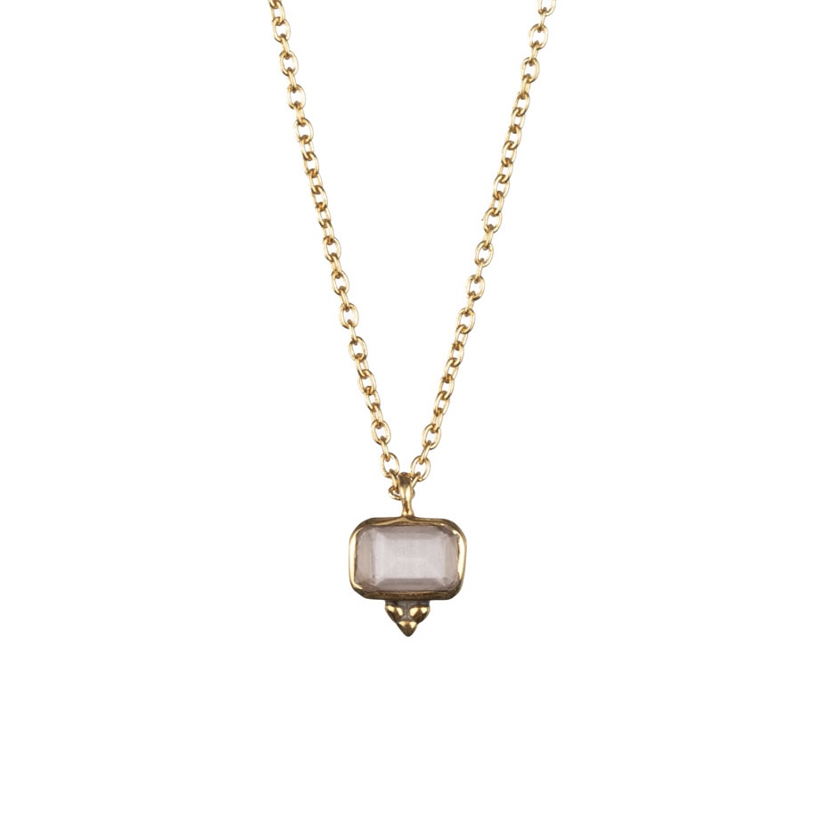 Mathura Rose Quartz Necklace Gold Vermeil