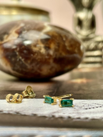 Retangle Green Zircon Studs Gold Vermeil Oorstekers