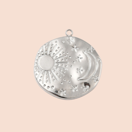 Ronde Zon en Maan Bedel - Stainless Steel Zilver