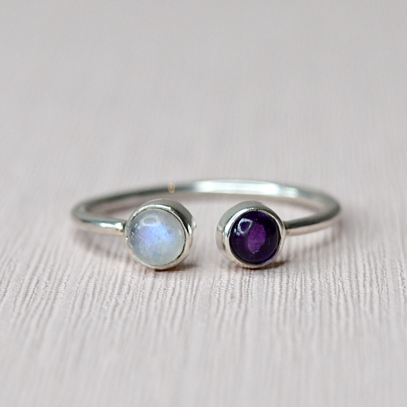 2-Stone Ring Amethyst & Moonstone Sterling Silver