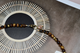 Tigereye, Rosequartz & Brass Necklace
