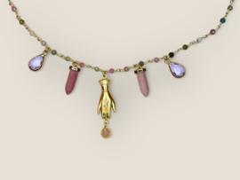 Gemstone & Hand Charm Necklace Gold Plated