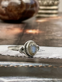 Tiny Oval Labradorite Ring Sterling Silver