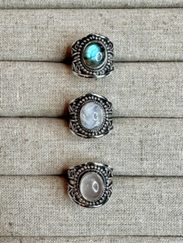 Tribal Oval Labradorite Ring Sterling Silver