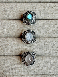 Tribal Oval Moonstone Ring Sterling Silver
