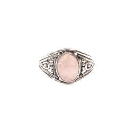 Oval Rose Quartz Filigree Ring Sterling Silver