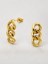 Curb Link Oorstekers - Stainless Steel Goud