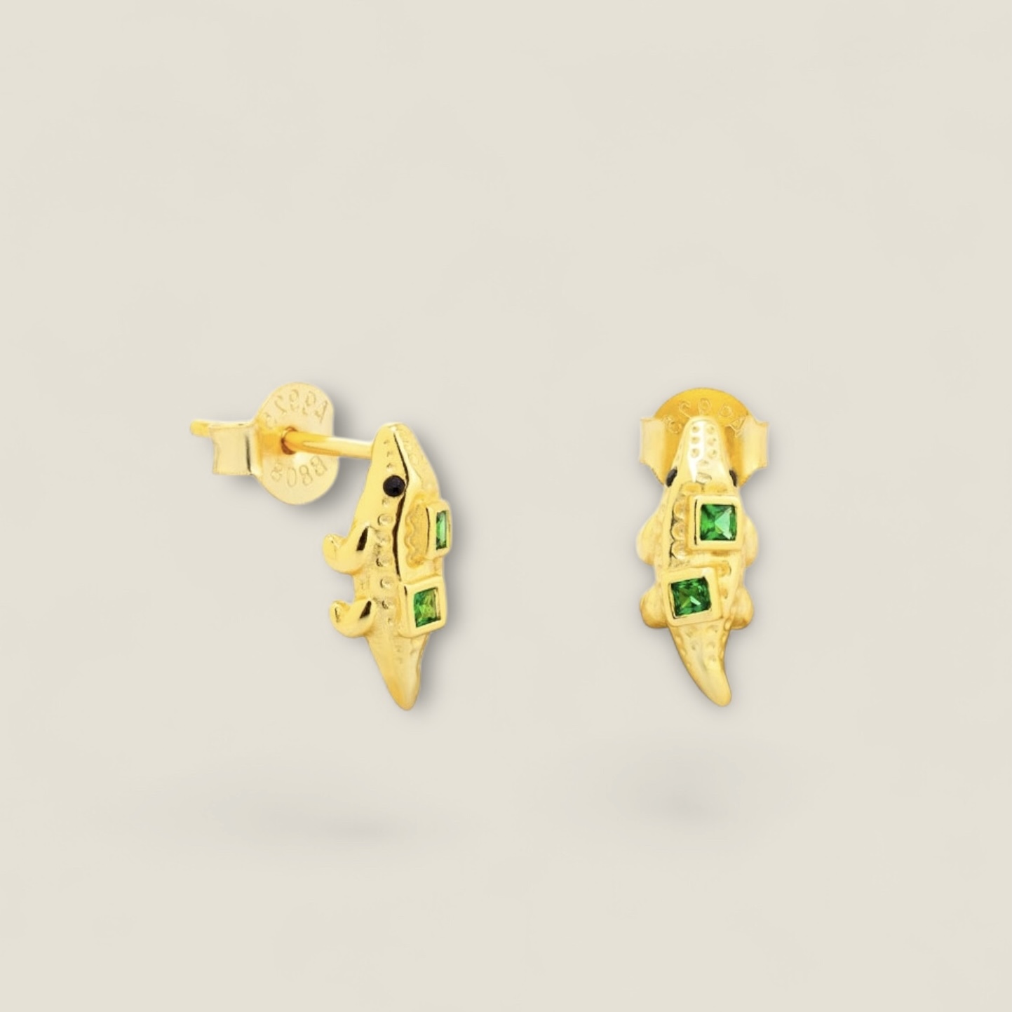 Green Zircon Crocodile Earstuds Gold Vermeil