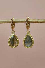 Maharani Drop Labradoriet Oorbellen -Gold Plated