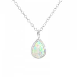 Fire Snow Opal Necklace Sterling Silver