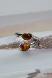 Tiger Eye 2-Stones Ring / Sterling Silver 18