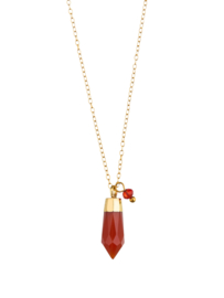 Red Onyx Point Long Necklace – Stainless Steel Gold