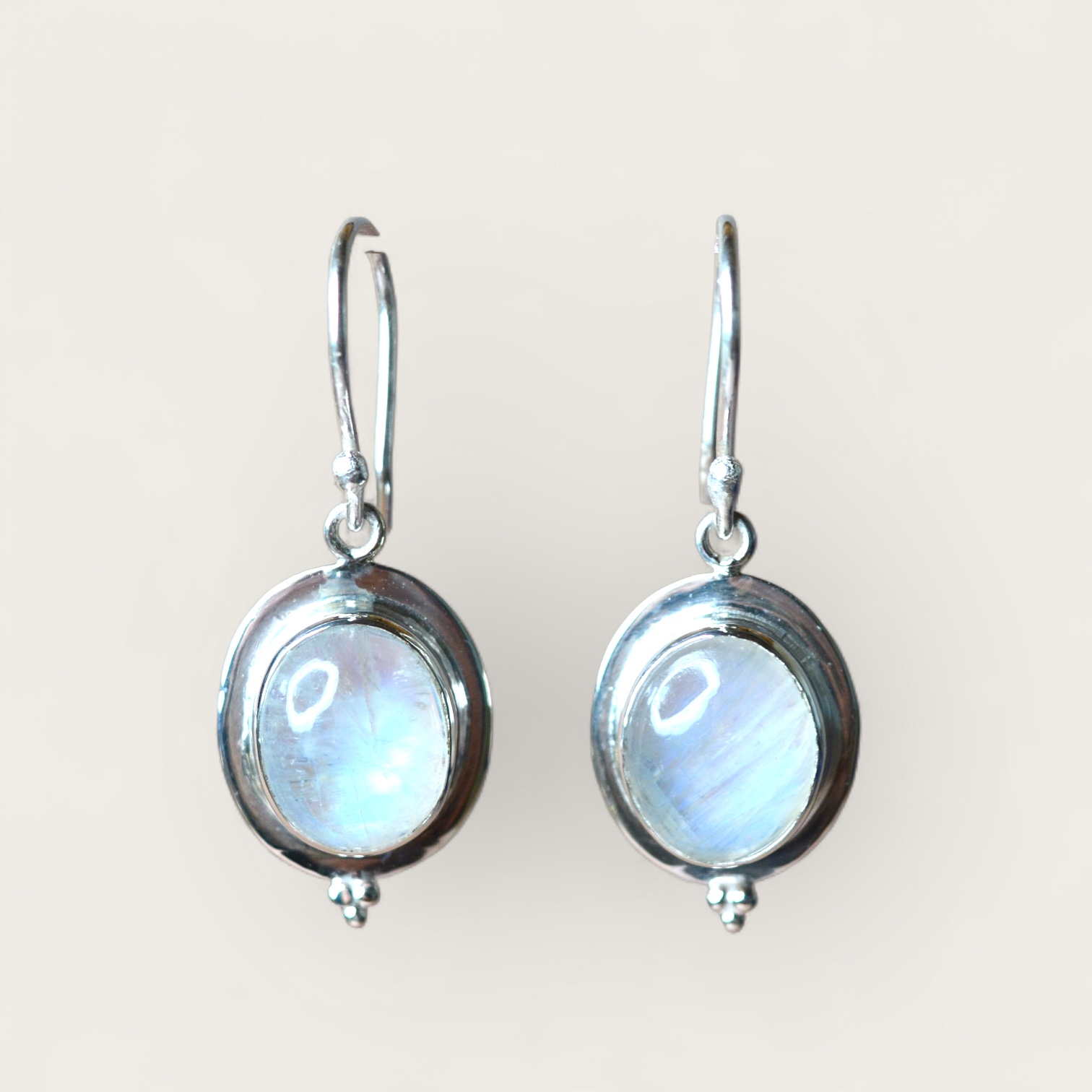 Oval Moonstone Earrings Sterling Silver