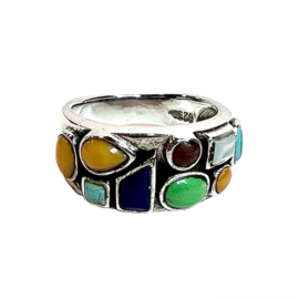 Multi Color 9-Stone Ring Sterling Silver