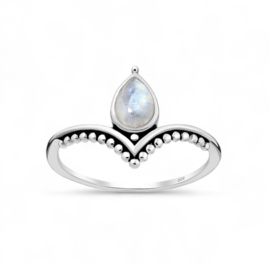 Moonstone Drop Chevron Ring Sterling Silver