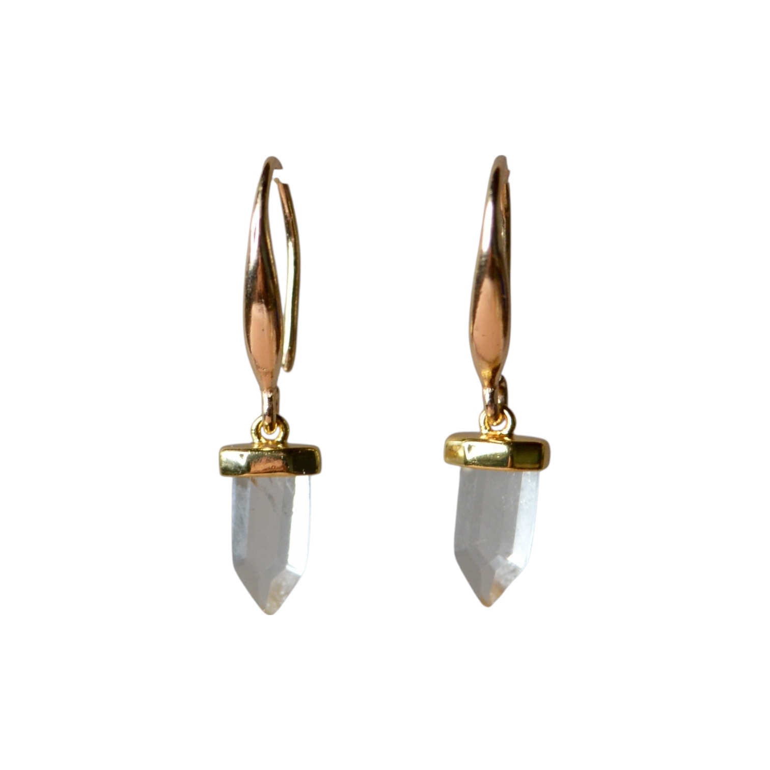 Pointed Rock Crystal Earrings Gold Plated