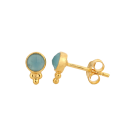 Blue Chalcedone 3-Dots Studs Gold Vermeil Oorstekers