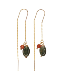 2-Stone Chain Moss Agate Earring / Edelsteen Oorbellen