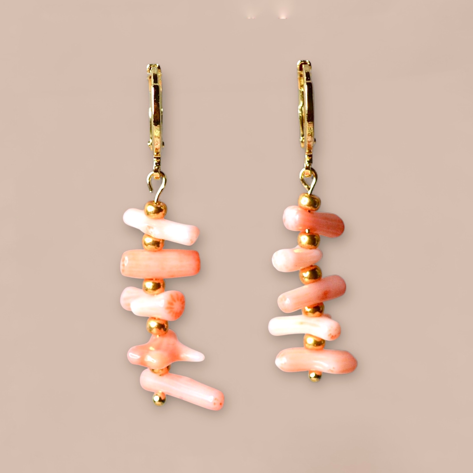 Peach Coral Earrings Gold Plated