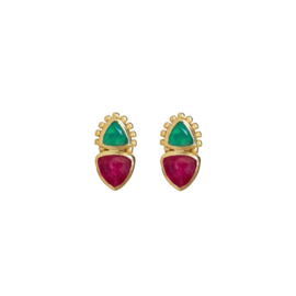 Ruby And Agate Two Stones Gold Vermeil Earstuds / Muja Juma Oorstekers