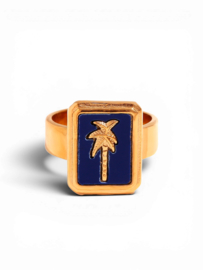 Lapis Lazuli Goa Palm Ring - Stainless Steel Gold Plated