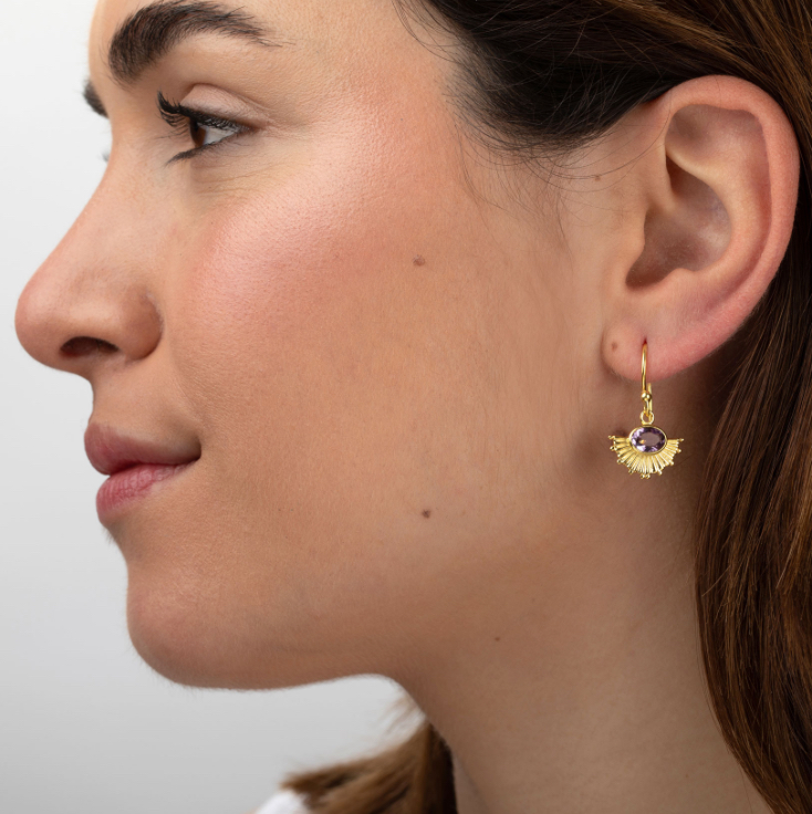 Labradorite Fan Earrings Gold Plated