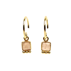 Square Peach Moonstone Gold Vermeil Earrings / Muja Juma Oorbellen