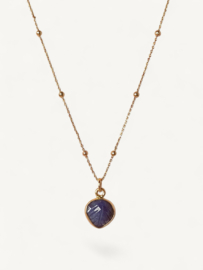 Blauwe Edelsteen Aurora Heart  Ketting - Gold Plated