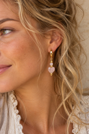 Rozenkwarts Amore Oorbellen - Gold Plated