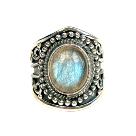 Tribal Oval Labradorite Ring Sterling Silver